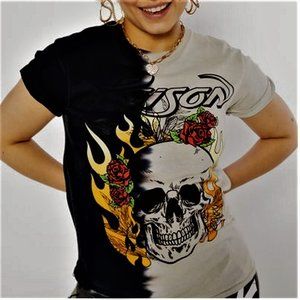 Poison Split Tattoo Tie Dye metal rock Official Boyfriend T-Shirt L NWT